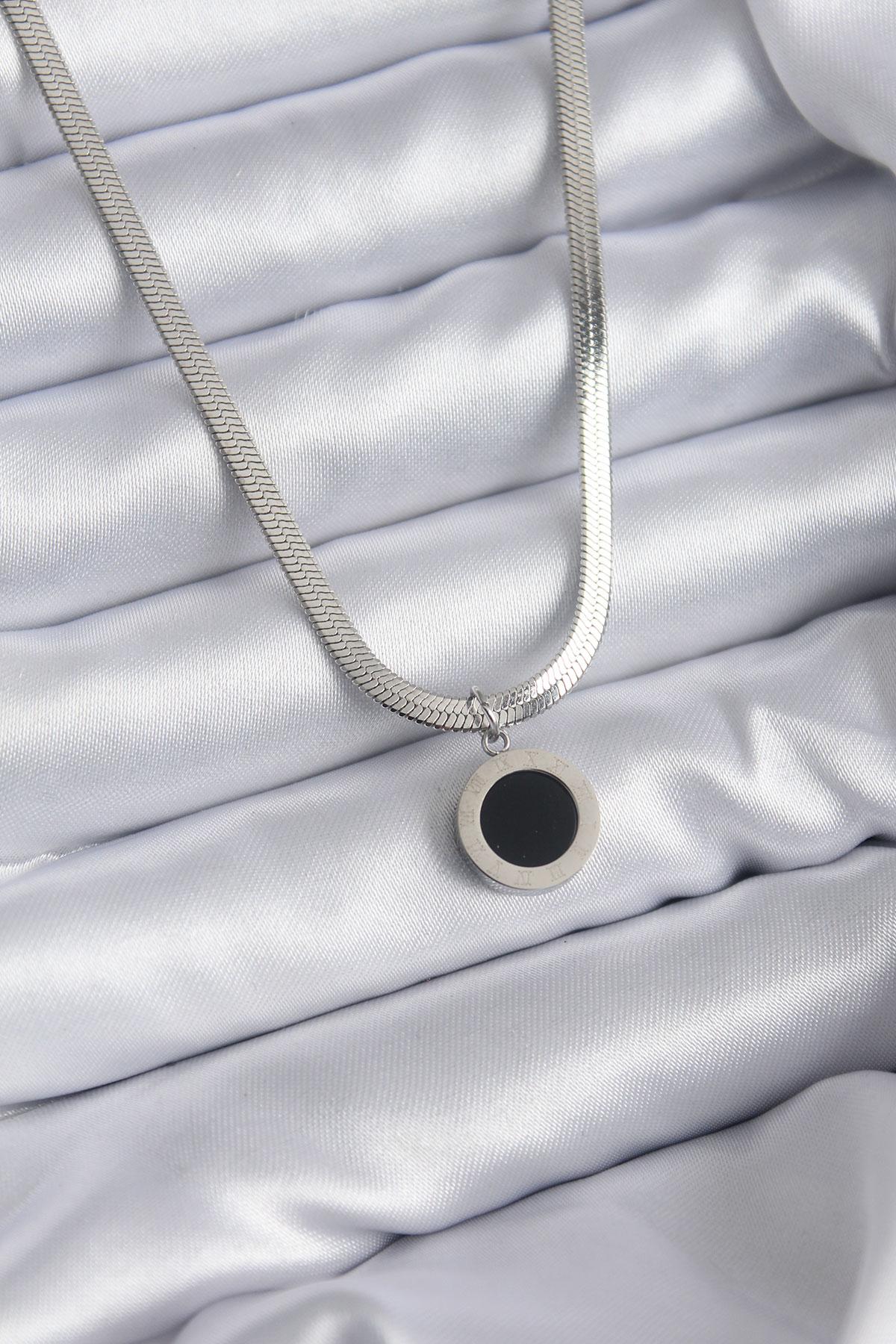 Çelik Gümüş Renk İtalyan Zincir Model İşleme Detay Kadın Kolye