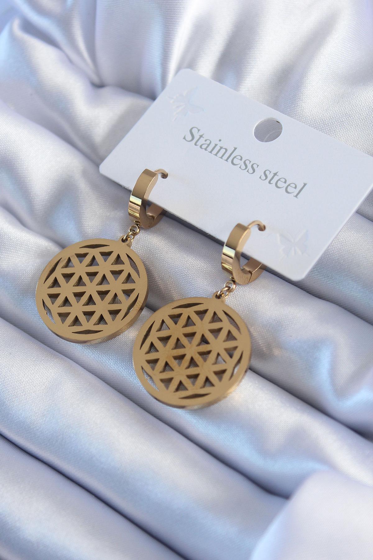 Çelik Gold Renk Lotus Model Kadın Küpe