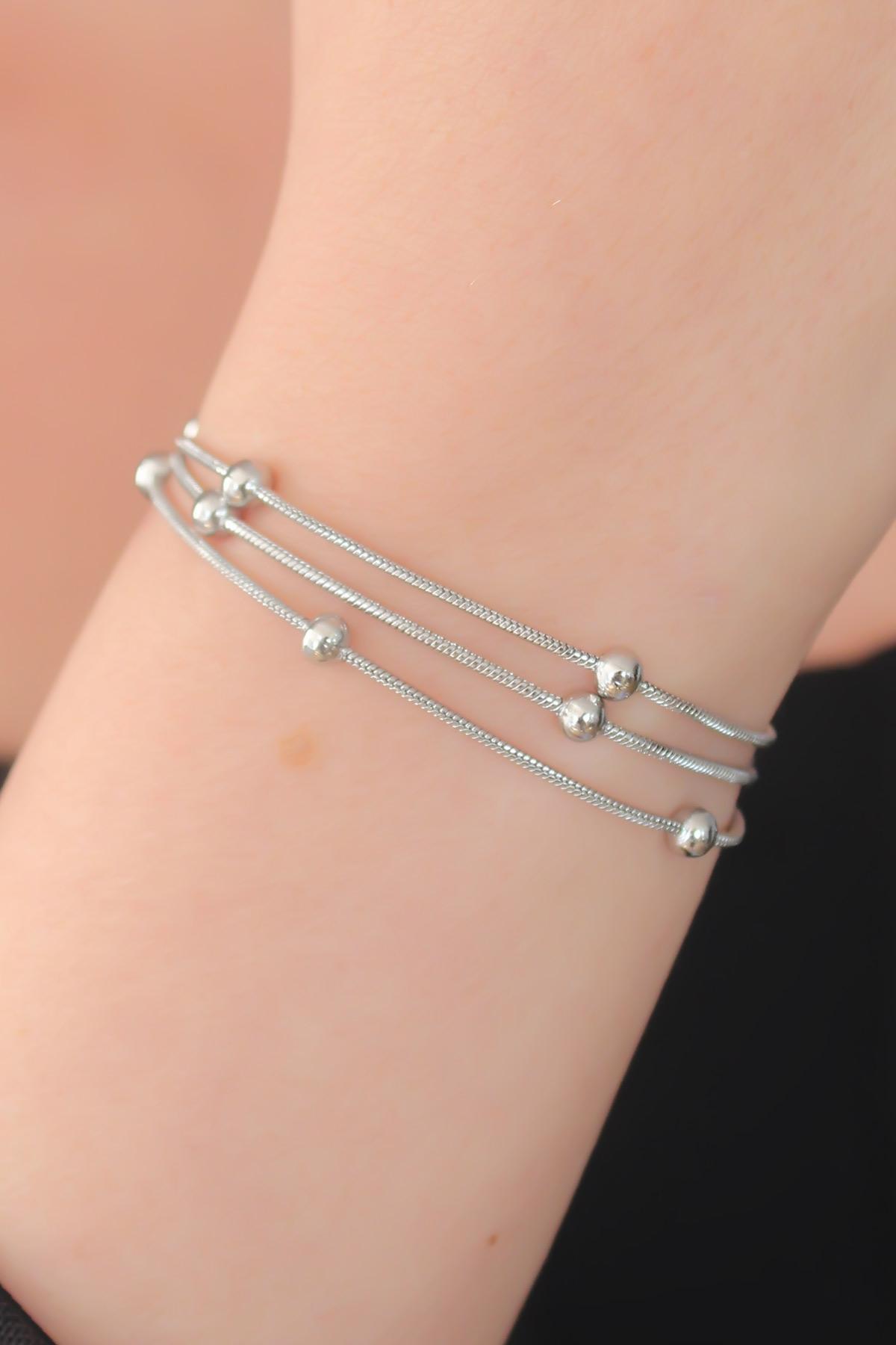 Çelik Gümüş Renk Minimal Top Figür Kadın Bileklik