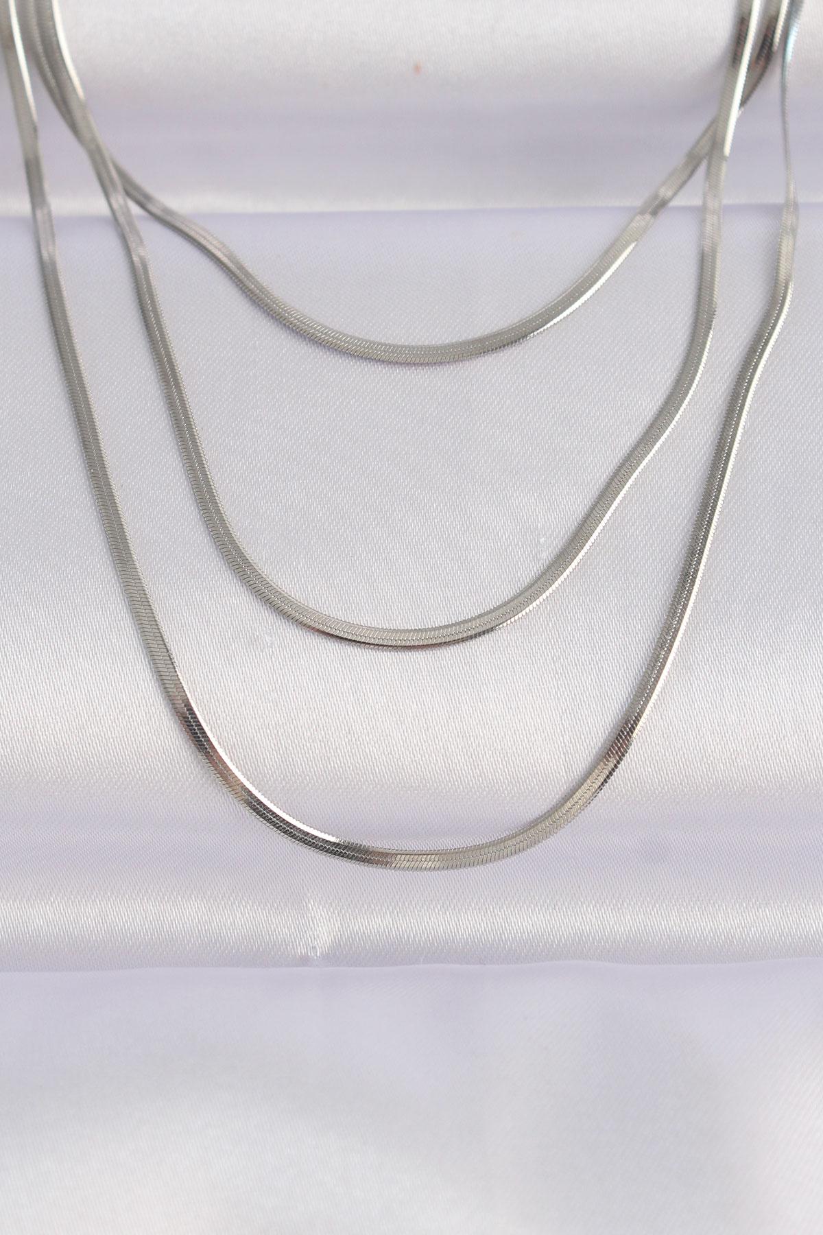 Çelik Gümüş Renk İtalyan Zincir Çoklu Kolye