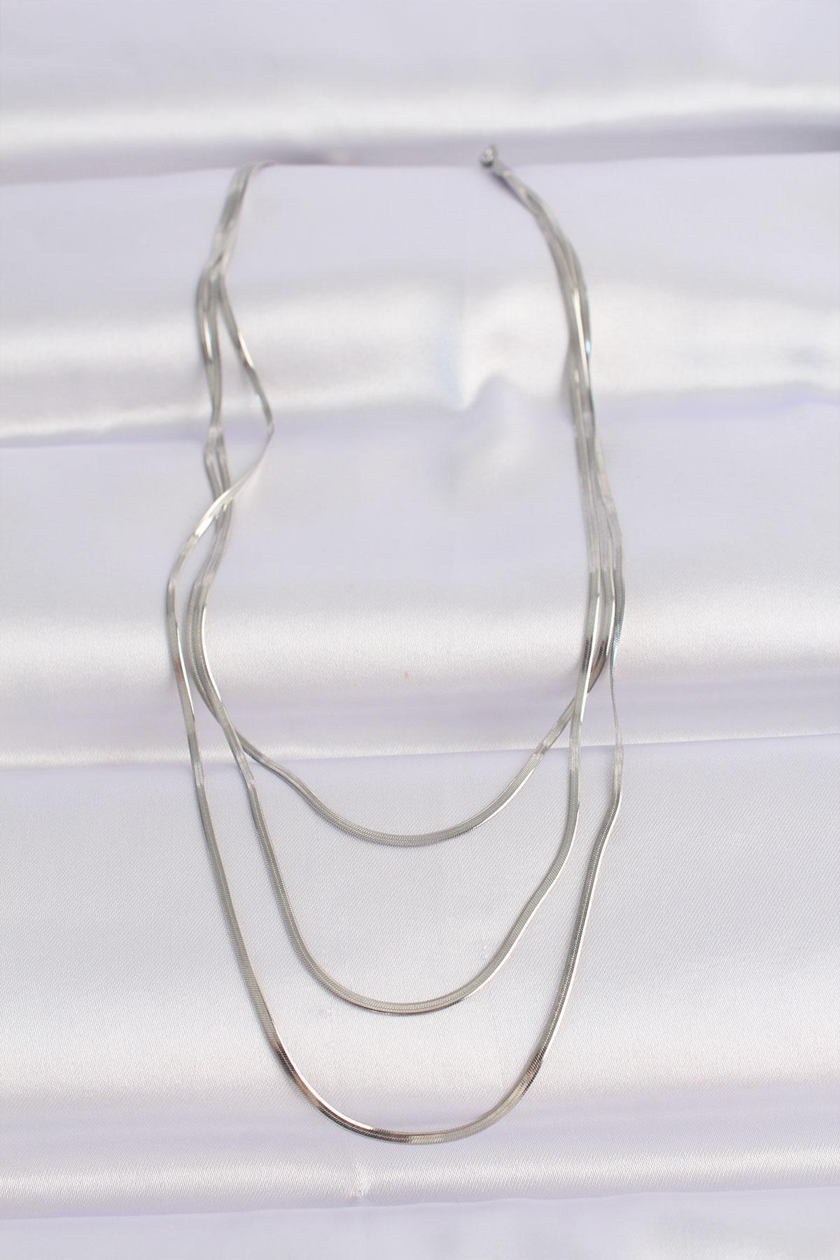 Çelik Gümüş Renk İtalyan Zincir Çoklu Kolye