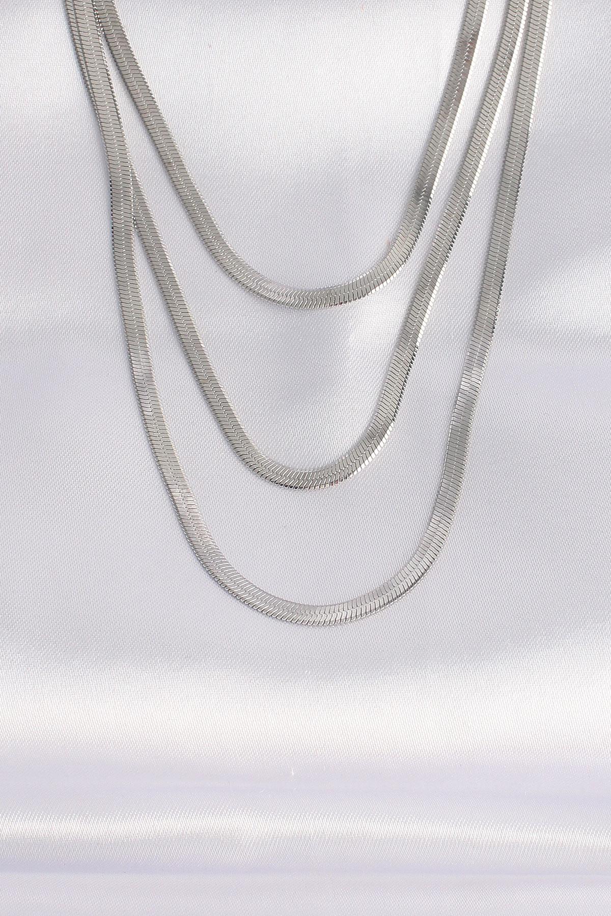 Çelik İtalyan Zincir Gümüş Renk Çoklu Kolye