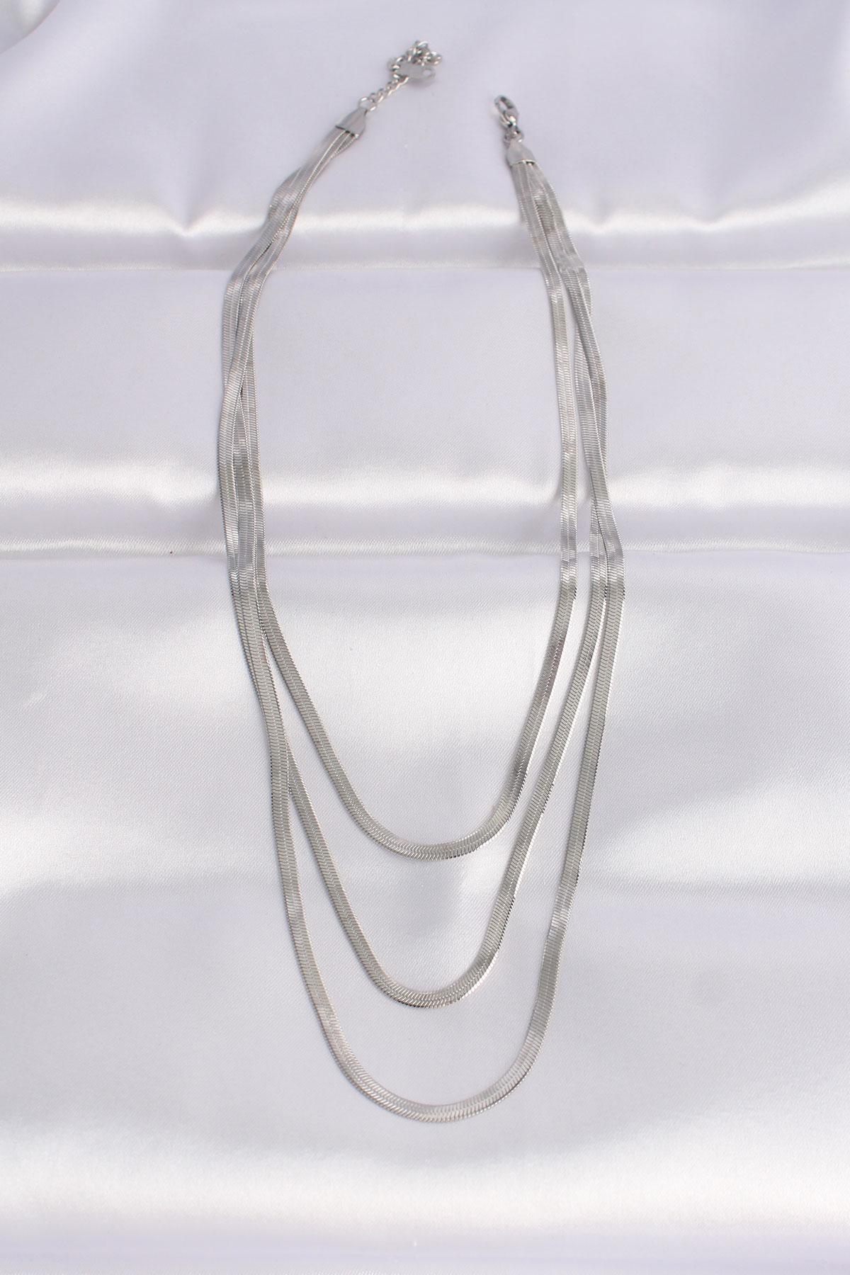 Çelik İtalyan Zincir Gümüş Renk Çoklu Kolye