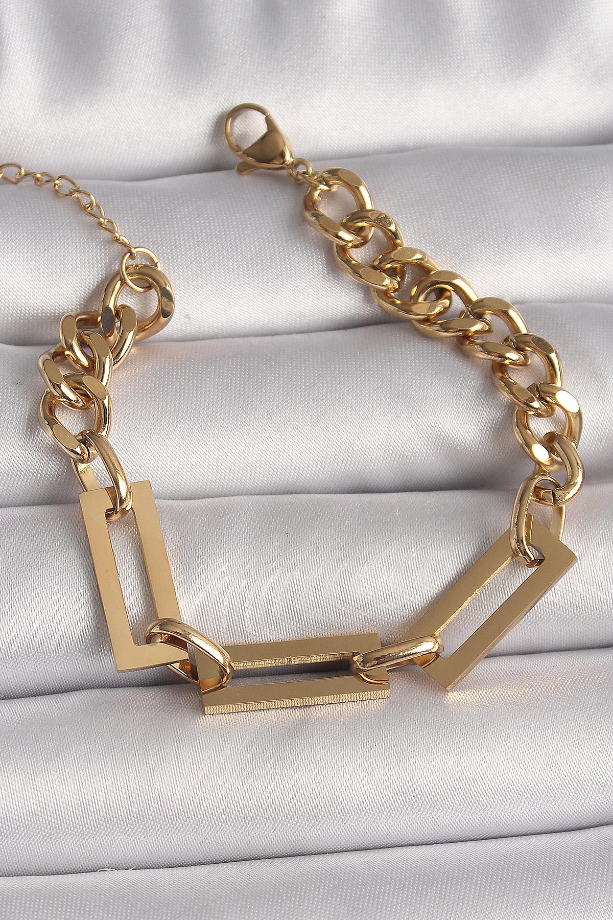 316L Çelik Gold Renk 2Li Zincir Model Kadın Bileklik