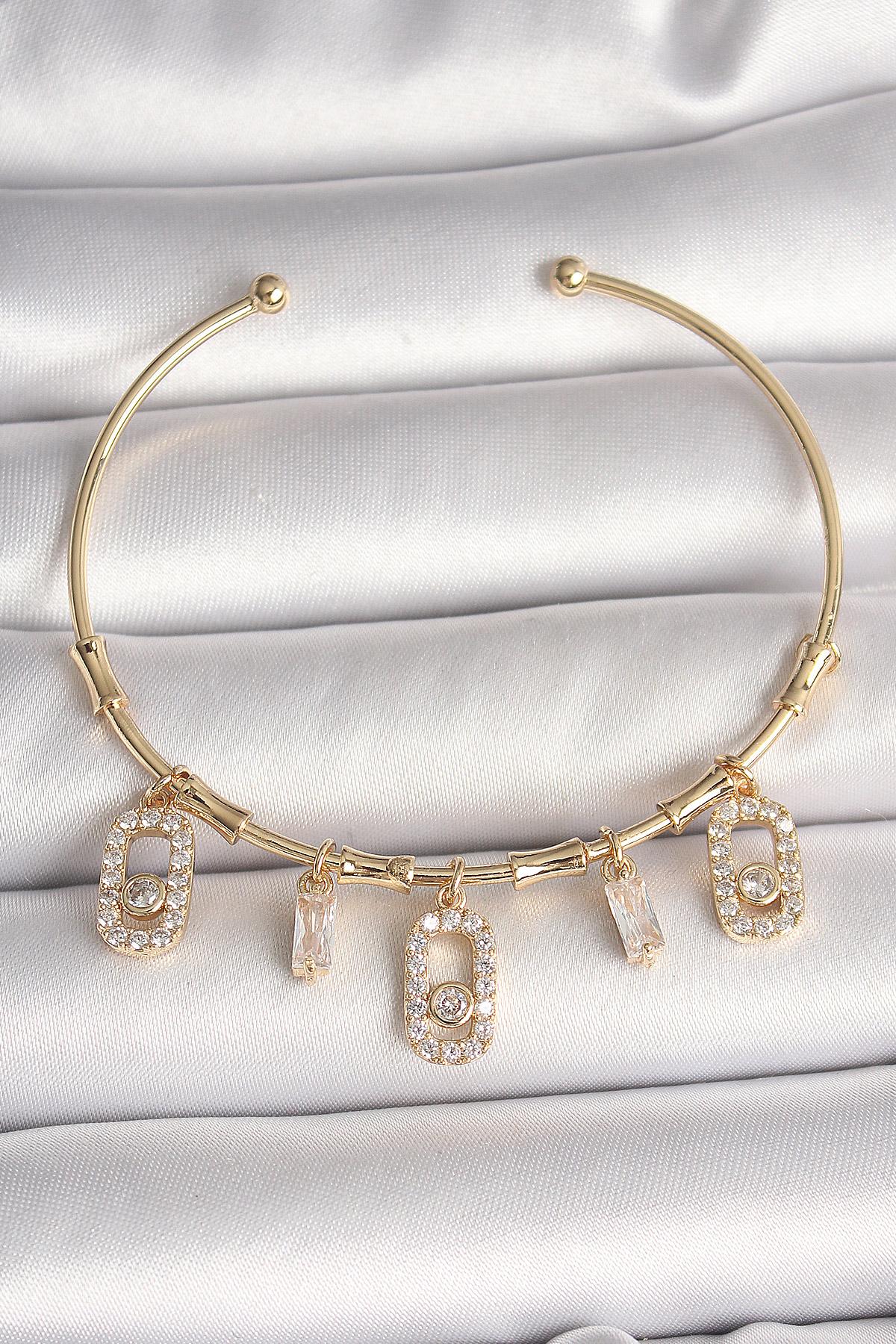 Pirinç Gold Renk Sallantı Zirkon Taşlı Messika Figür Charm Kadın Bileklik