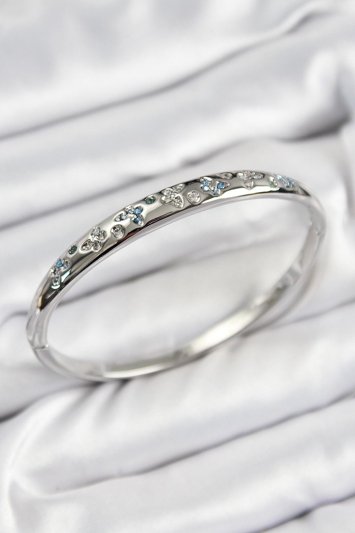 Pirinç Zirkon Taşlı Kelebek Model Gümüş Renk Kadın Kelepçe