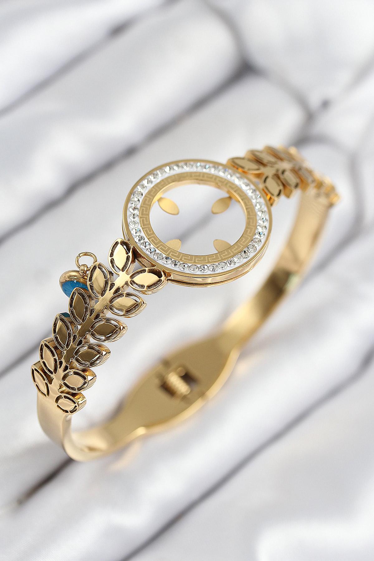 316L Çelik Zirkon Taşlı Çeyrek Takılabilir Gold Renk Kelepçe