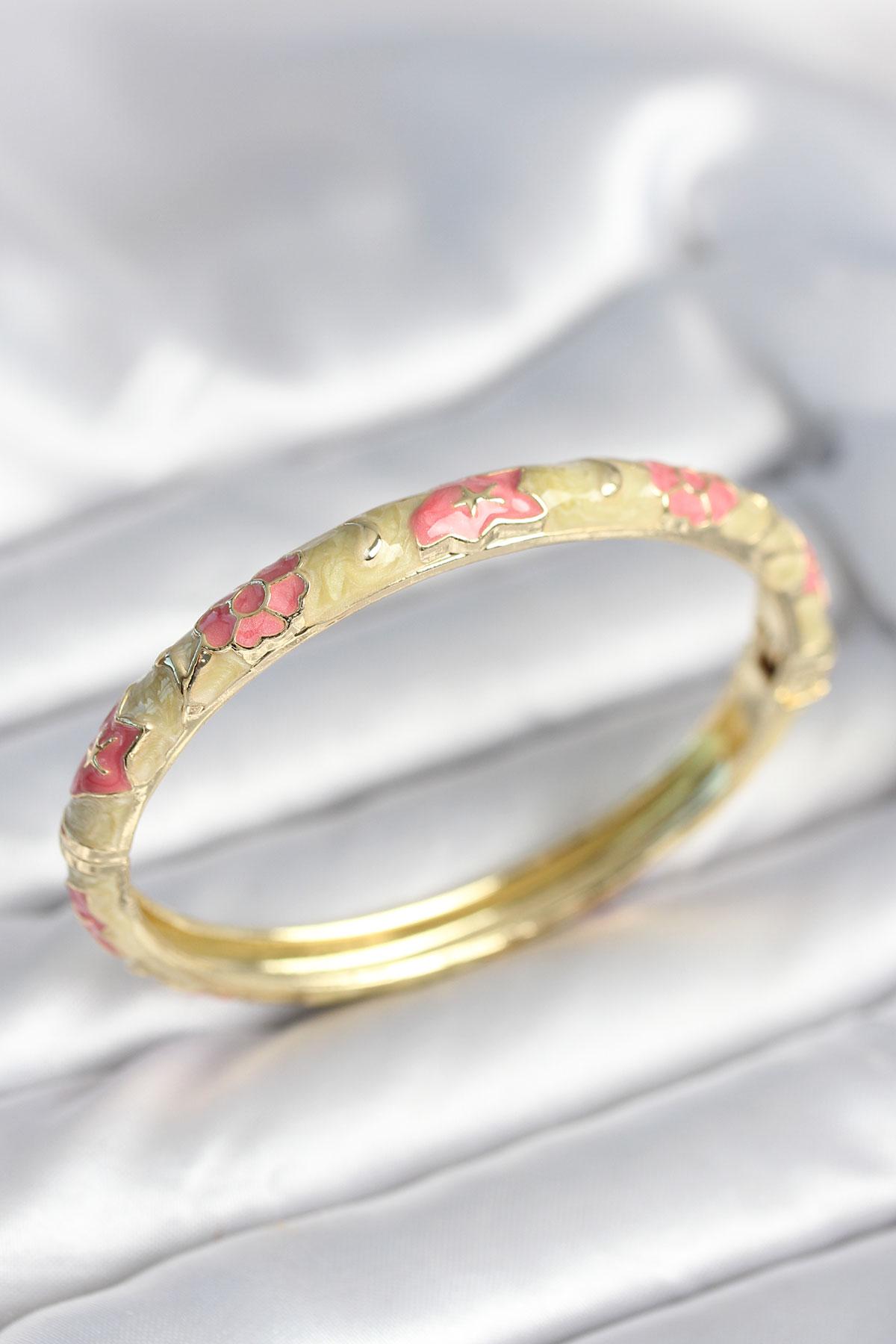 Yeşil Krem Renk Detaylı Mineli Kelepçe