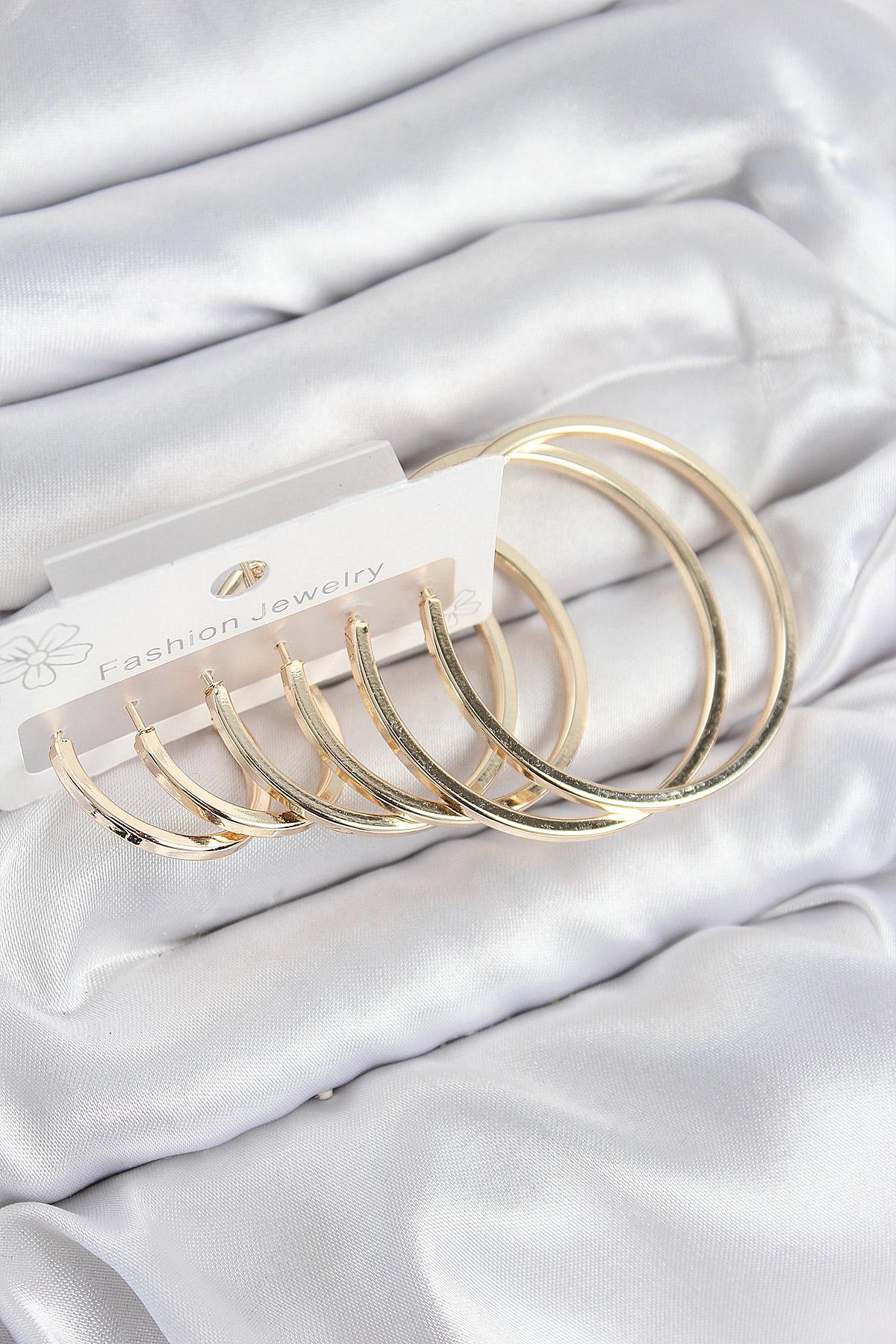 Pirinç Halka Model Gold Renk Kadın Set Küpe