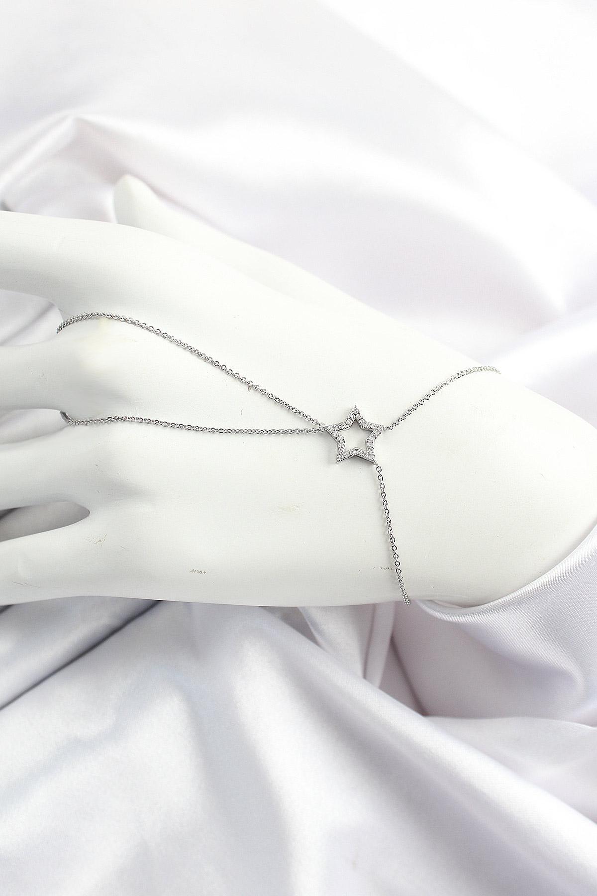 Pirinç Gümüş Renk Zirkon Taşlı Yıldız Model Şahmeran