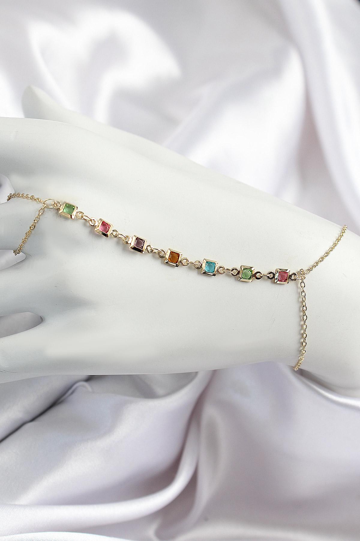 Pirinç Renkli Kare Zirkon Taşlı Y Model Gold Renk Kadın Şahmeran