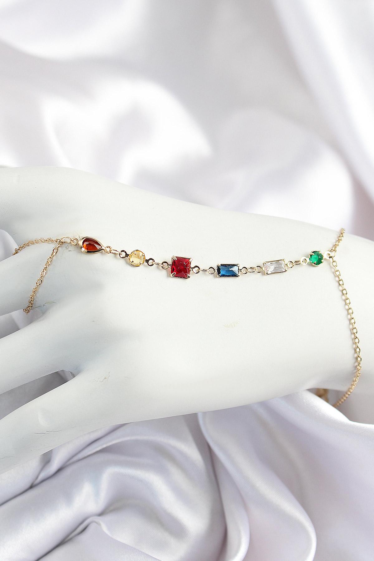 Pirinç Renkli Zirkon Taşlı Y Model Gold Renk Kadın Şahmeran