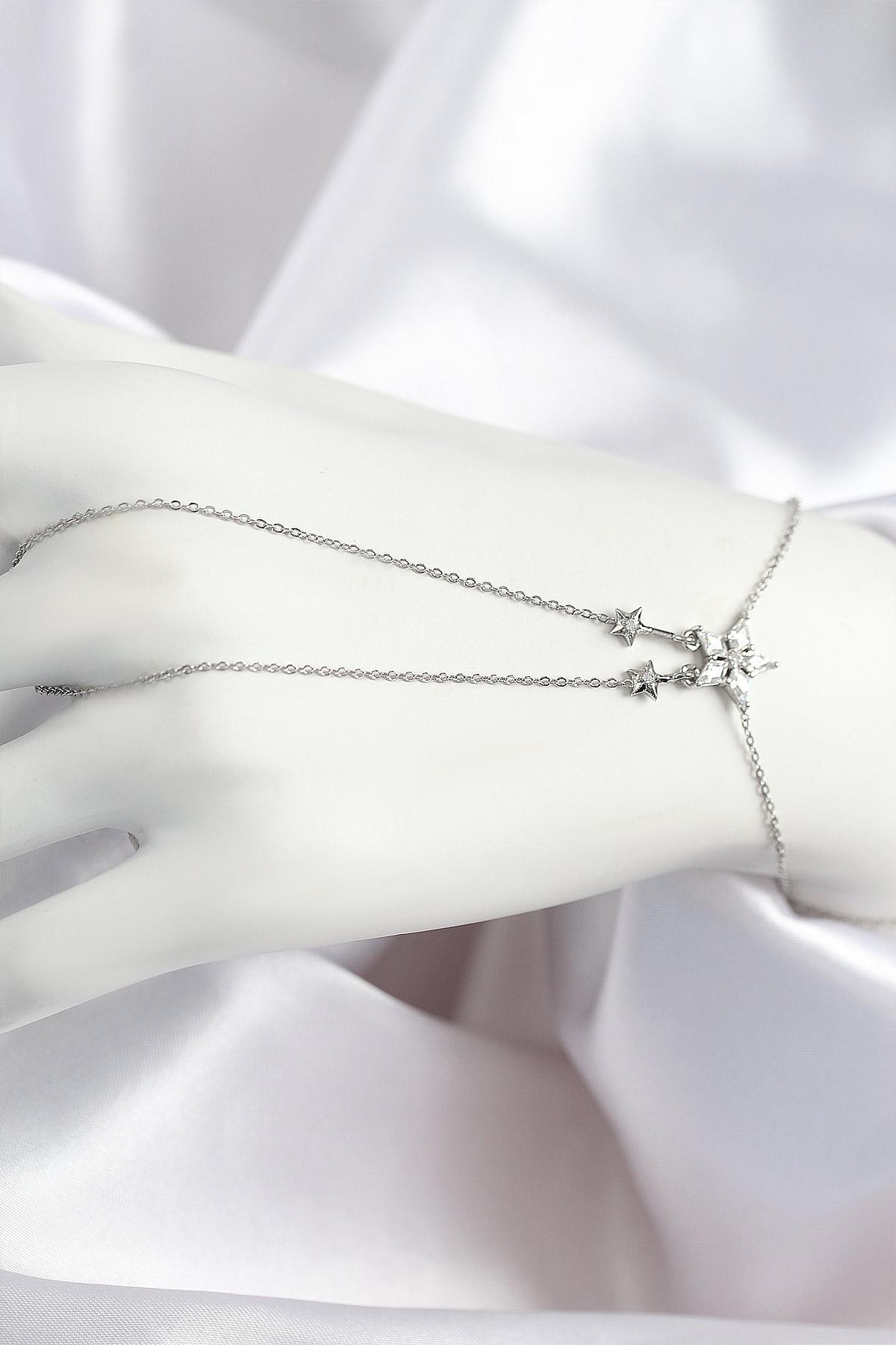 Pirinç Zirkon Taşlı Yıldız Model Gümüş Renk Şahmeran