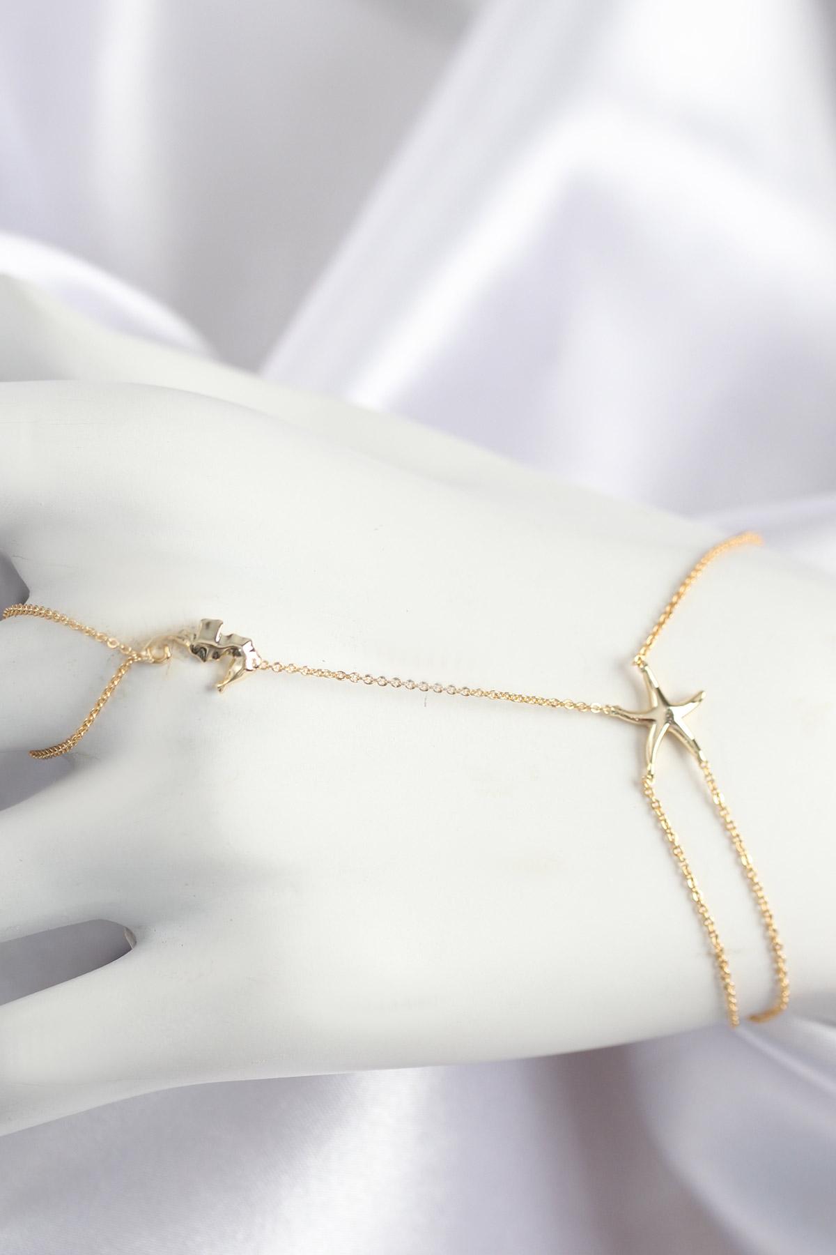 Pirinç Zirkon Taşlı Deniz Atı Ve Yıldız Model Gold Renk Şahmeran