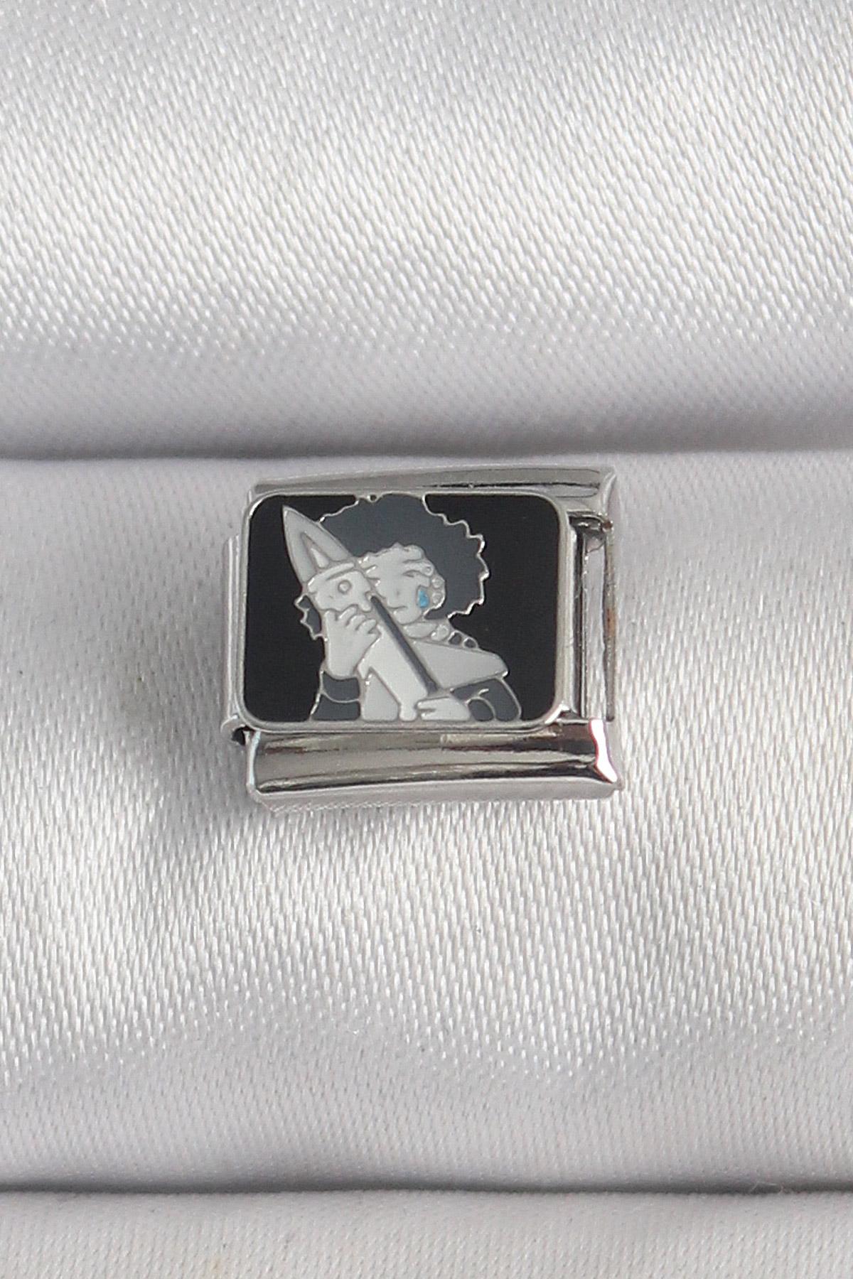 316L Çelik Gümüş Renk Siyah İşlemeli Portre Model Nomination Charm