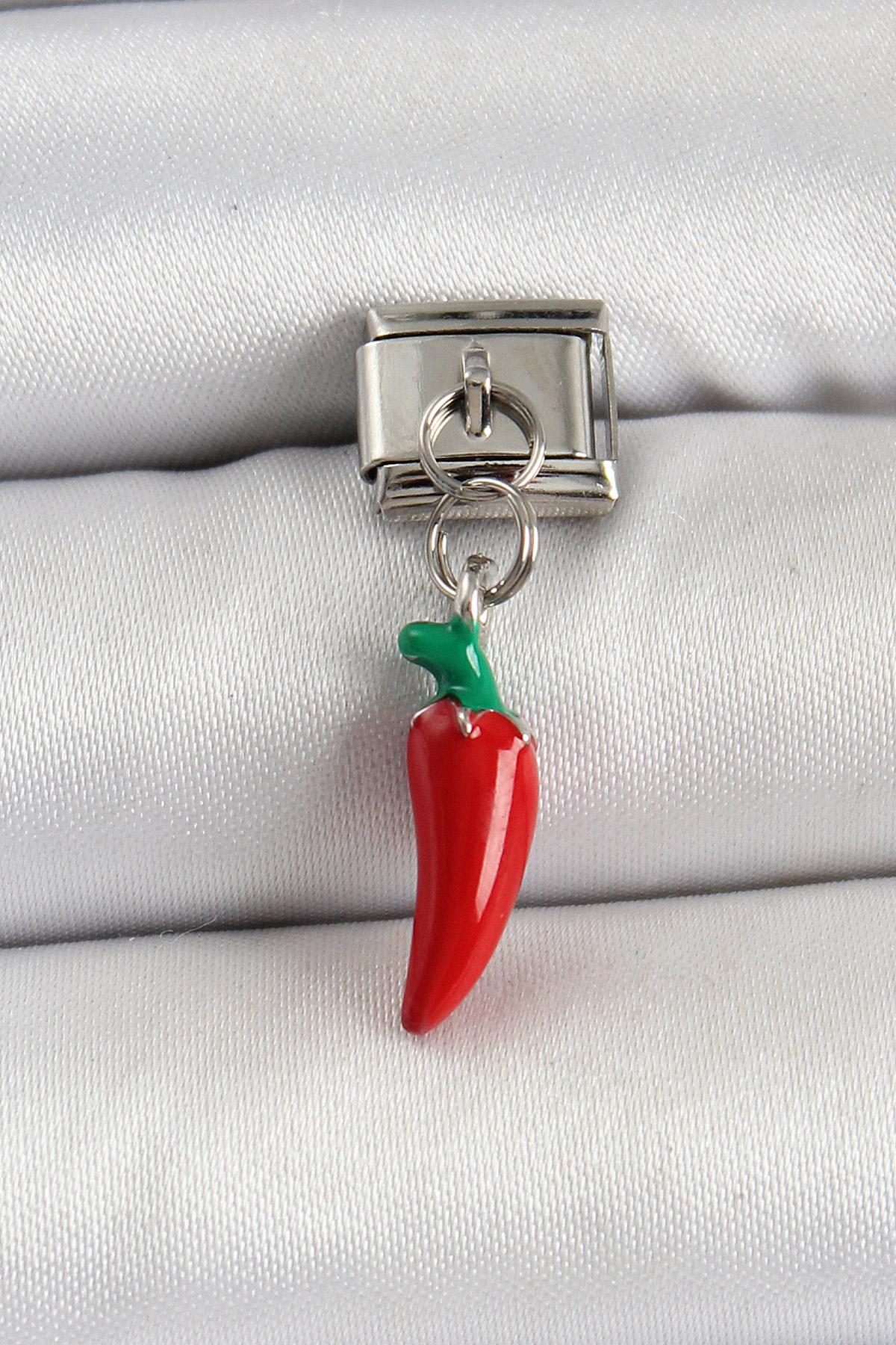 316L Çelik Gümüş Renk Kapya Biber Model Nomination Charm